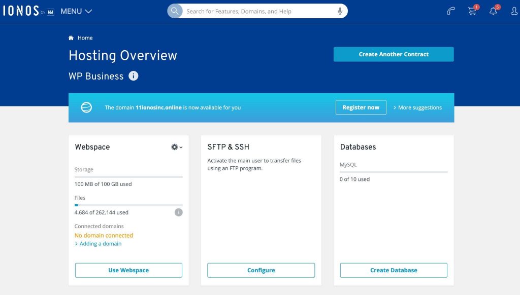 ionos main dashboard